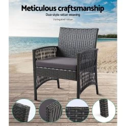Gardeon Outdoor Furniture Rattan Set Wicker Cushion 4pc Dark Grey -Furniture Shop ODF RATTAN HARP GE AB 02