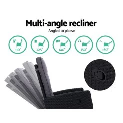 Sun Lounge Recliner Chair Wicker Lounger Sofa Day Bed Outdoor Furniture Patio Garden Cushion Ottoman Black Gardeon -Furniture Shop ODF RECLINER CHOTM BK 02