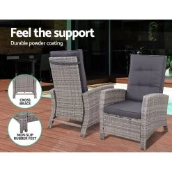 Sun Lounge Recliner Chair Wicker Lounger Sofa Day Bed Outdoor Furniture Patio Garden Cushion Ottoman Grey Gardeon -Furniture Shop ODF RECLINER CHOTM GE 03