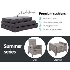 Sun Lounge Recliner Chair Wicker Lounger Sofa Day Bed Outdoor Furniture Patio Garden Cushion Ottoman Grey Gardeon -Furniture Shop ODF RECLINER CHOTM GE 05
