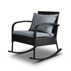 Gardeon Outdoor Furniture Rocking Chair Wicker Garden Patio Lounge Setting Black