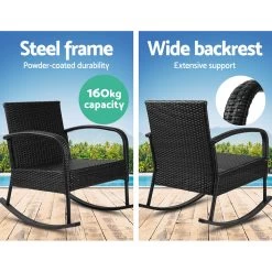 Gardeon Outdoor Furniture Rocking Chair Wicker Garden Patio Lounge Setting Black -Furniture Shop ODF ROCK E CHAIR BK 05