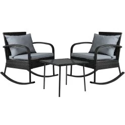 Gardeon 3 Piece Outdoor Chair Rocking Set – Black