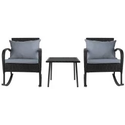 Gardeon 3 Piece Outdoor Chair Rocking Set – Black -Furniture Shop ODF ROCK E SET BK 02