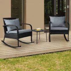 Gardeon 3 Piece Outdoor Chair Rocking Set – Black -Furniture Shop ODF ROCK E SET BK 06