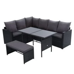 Gardeon Outdoor Furniture Dining Setting Sofa Set Lounge Wicker 8 Seater Black