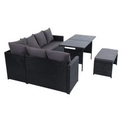 Gardeon Outdoor Furniture Dining Setting Sofa Set Lounge Wicker 8 Seater Black -Furniture Shop ODF SDBOSS 1BENCH BK 03