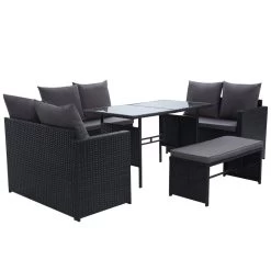 Gardeon Outdoor Furniture Dining Setting Sofa Set Lounge Wicker 8 Seater Black -Furniture Shop ODF SDBOSS 1BENCH BK 04