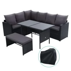 Gardeon Outdoor Furniture Dining Setting Sofa Set Wicker 8 Seater Storage Cover Black