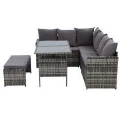 Gardeon Outdoor Furniture Dining Setting Sofa Set Lounge Wicker 8 Seater Mixed Grey -Furniture Shop ODF SDBOSS 1BENCH GE 02