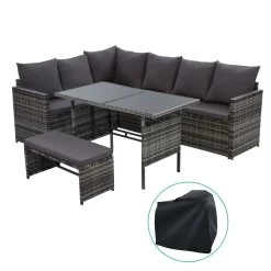 Gardeon Outdoor Furniture Dining Setting Sofa Set Wicker 8 Seater Storage Cover Mixed Grey