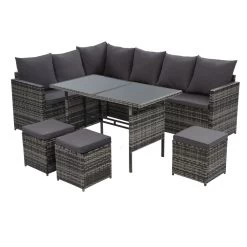 Gardeon Outdoor Furniture Dining Setting Sofa Set Lounge Wicker 9 Seater Mixed Grey