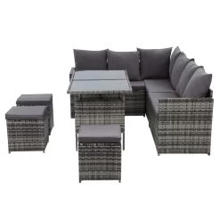 Gardeon Outdoor Furniture Dining Setting Sofa Set Lounge Wicker 9 Seater Mixed Grey -Furniture Shop ODF SDBOSS 3OTM GE 02