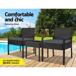 Gardeon 3-piece Outdoor Set – Black -Furniture Shop ODF TEA RATTAN S BK 02