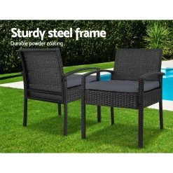 Gardeon 3-piece Outdoor Set – Black -Furniture Shop ODF TEA RATTAN S BK 03