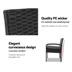Gardeon 3-piece Outdoor Set – Black -Furniture Shop ODF TEA RATTAN S BK 05