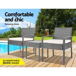 Gardeon 3-piece Outdoor Set – Grey -Furniture Shop ODF TEA RATTAN S GE 02