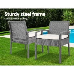 Gardeon 3-piece Outdoor Set – Grey -Furniture Shop ODF TEA RATTAN S GE 03