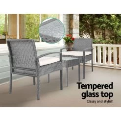 Gardeon 3-piece Outdoor Set – Grey -Furniture Shop ODF TEA RATTAN S GE 05