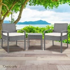 Gardeon 3-piece Outdoor Set – Grey -Furniture Shop ODF TEA RATTAN S GE 08