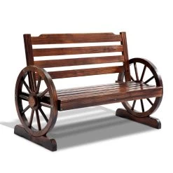 Gardeon Wooden Wagon Wheel Bench – Brown