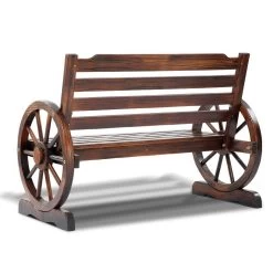 Gardeon Wooden Wagon Wheel Bench – Brown -Furniture Shop ODF WAGON CC 03
