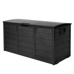 Giantz 290L Outdoor Storage Box Lockable Weatherproof Garden Deck Toy Shed ALL BLACK -Furniture Shop OSB 290L ABK 02