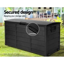 Giantz 290L Outdoor Storage Box Lockable Weatherproof Garden Deck Toy Shed ALL BLACK -Furniture Shop OSB 290L ABK 05