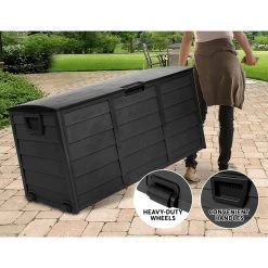 Giantz 290L Outdoor Storage Box Lockable Weatherproof Garden Deck Toy Shed ALL BLACK -Furniture Shop OSB 290L ABK 06
