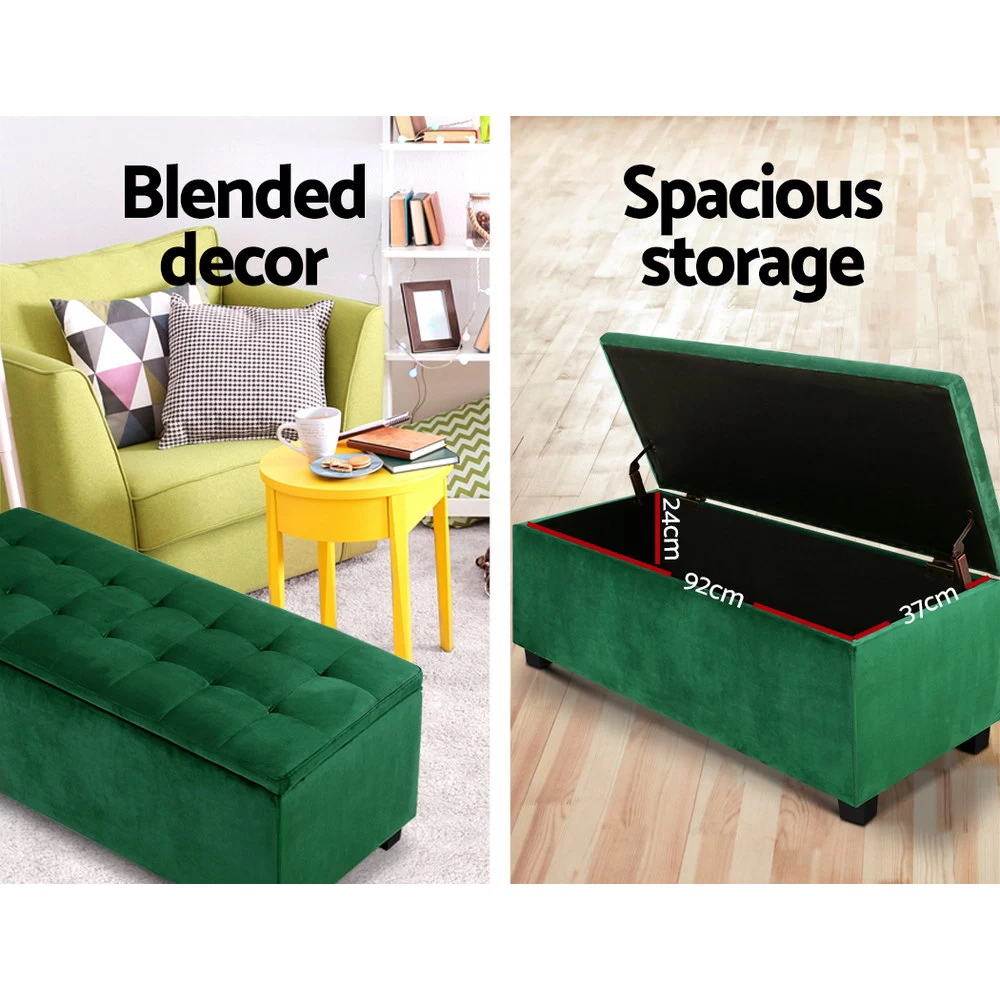 Artiss Storage Ottoman Blanket Box Velvet Foot Stool Rest Chest Couch Toy Green 7 Artiss Storage Ottoman Blanket Box Velvet Foot Stool Rest Chest Couch Toy Green - Image 5