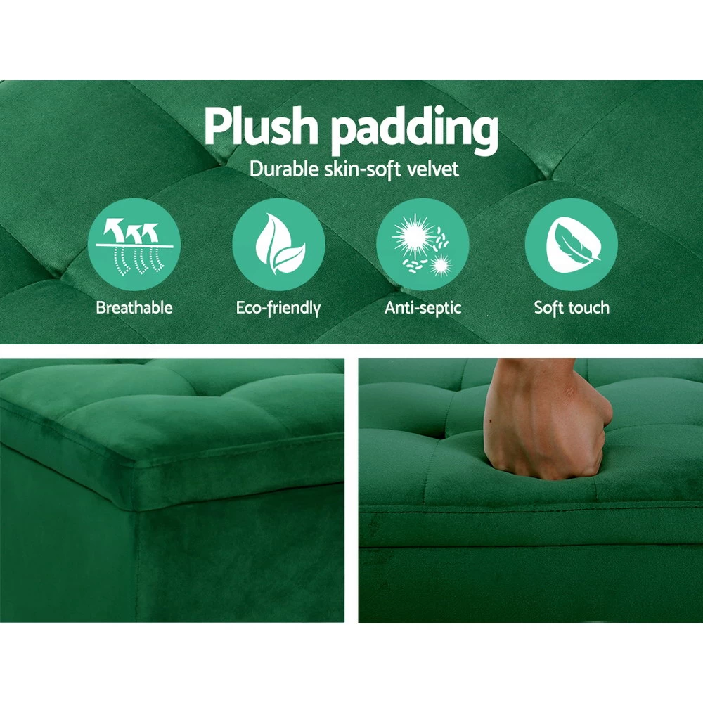 Artiss Storage Ottoman Blanket Box Velvet Foot Stool Rest Chest Couch Toy Green 8 Artiss Storage Ottoman Blanket Box Velvet Foot Stool Rest Chest Couch Toy Green - Image 6
