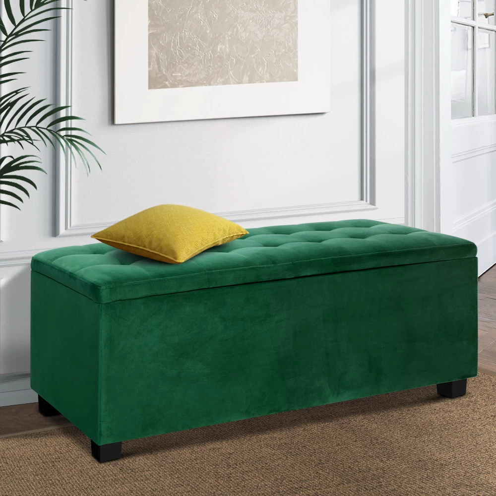 Artiss Storage Ottoman Blanket Box Velvet Foot Stool Rest Chest Couch Toy Green 9 Artiss Storage Ottoman Blanket Box Velvet Foot Stool Rest Chest Couch Toy Green - Image 7