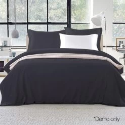 Giselle Bedding Queen Size Classic Quilt Cover Set – Black -Furniture Shop QCS MF BK Q 06