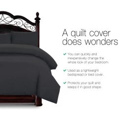 Giselle Bedding Super King Classic Quilt Cover Set – Black -Furniture Shop QCS MF BK SK 02