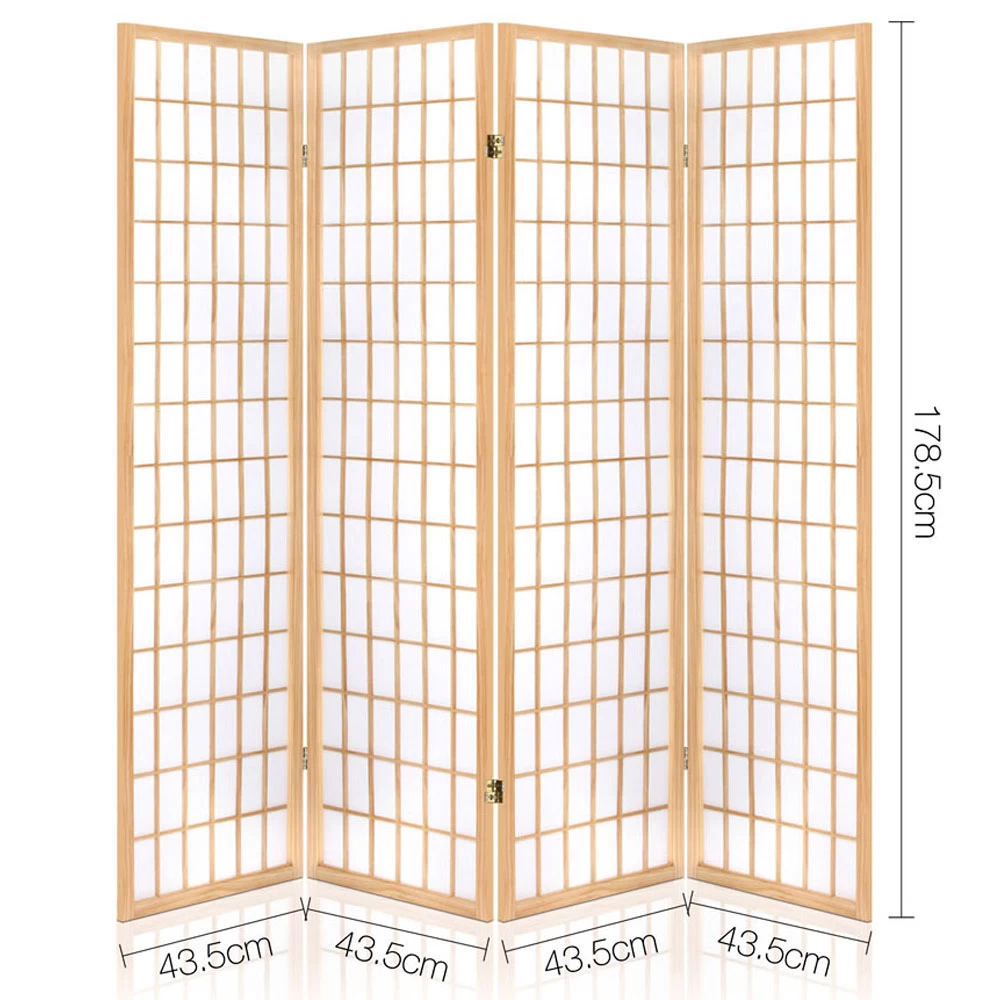 Artiss 4 Panel Wooden Room Divider – Natural 4 Artiss 4 Panel Wooden Room Divider – Natural - Image 2