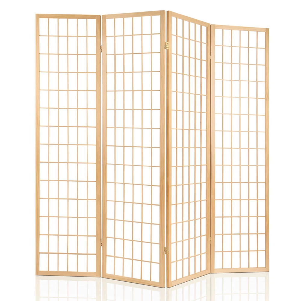 Artiss 4 Panel Wooden Room Divider – Natural 5 Artiss 4 Panel Wooden Room Divider – Natural - Image 3