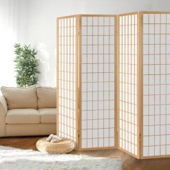 Artiss 4 Panel Wooden Room Divider – Natural 15 Artiss 4 Panel Wooden Room Divider – Natural -Furniture Shop RD 4019 4P NT 06