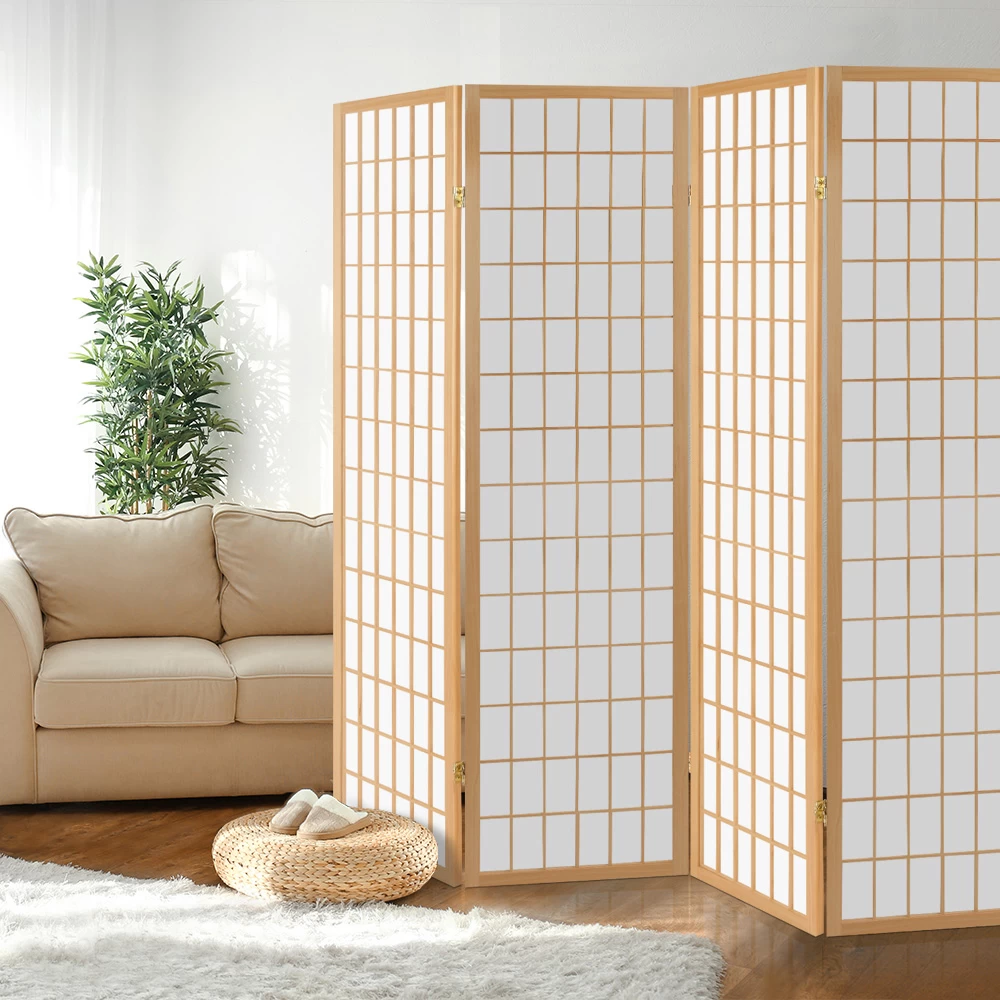 Artiss 4 Panel Wooden Room Divider – Natural 9 Artiss 4 Panel Wooden Room Divider – Natural - Image 7