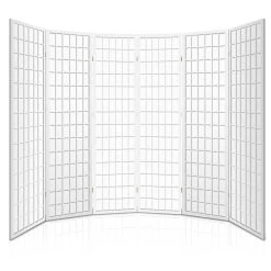 Artiss 6 Panel Room Divider Privacy Screen Foldable Pine Wood Stand White -Furniture Shop RD 4019 6P WH AB 03