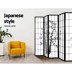 Artiss 8 Panel Room Divider Screen Privacy Dividers Pine Wood Stand Shoji Bamboo Black White -Furniture Shop RD 5019 8P BK 05