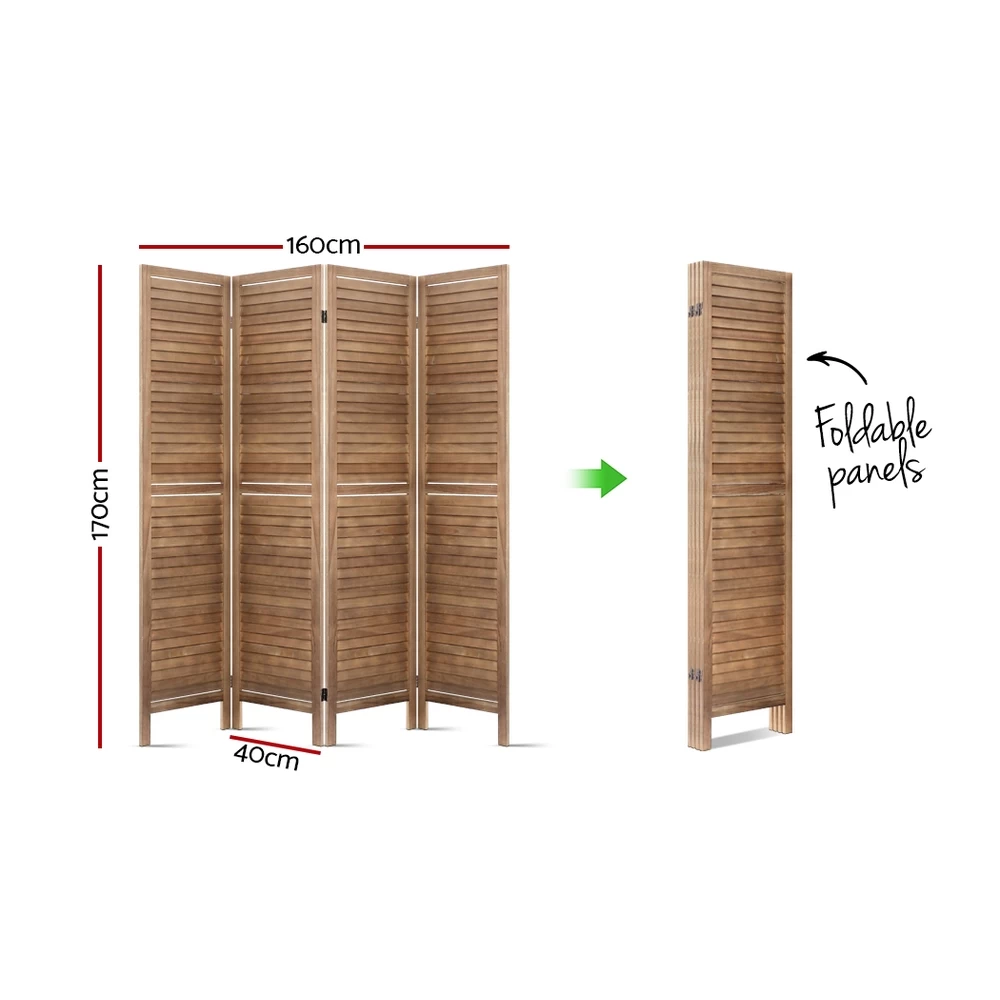 Artiss Room Divider Privacy Screen Foldable Partition Stand 4 Panel Brown 4 Artiss Room Divider Privacy Screen Foldable Partition Stand 4 Panel Brown - Image 2