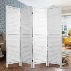 Artiss 4 Panel Foldable Wooden Room Divider – White -Furniture Shop RD B 0539 4P WH 05