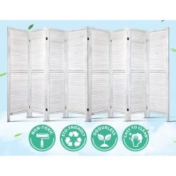 Artiss Room Divider Screen 8 Panel Privacy Wood Dividers Stand Bed Timber White -Furniture Shop RD B 0539 8P WH 03 1