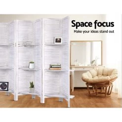 Artiss Room Divider Screen 8 Panel Privacy Foldable Dividers Timber Stand Shelf -Furniture Shop RD B 0590 8P WH 03