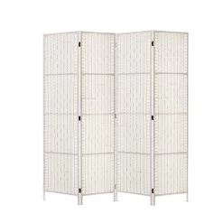 Artiss 4 Panels Room Divider Screen Privacy Rattan Timber Fold Woven Stand White