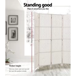 Artiss 4 Panels Room Divider Screen Privacy Rattan Timber Fold Woven Stand White -Furniture Shop RD C 8001 4P WH 02