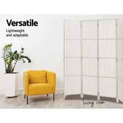 Artiss 4 Panels Room Divider Screen Privacy Rattan Timber Fold Woven Stand White -Furniture Shop RD C 8001 4P WH 03