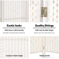 Artiss 4 Panels Room Divider Screen Privacy Rattan Timber Fold Woven Stand White -Furniture Shop RD C 8001 4P WH 05
