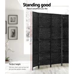 Artiss Room Divider 8 Panel Dividers Privacy Screen Rattan Wooden Stand Black -Furniture Shop RD C 8001 8P BK 03