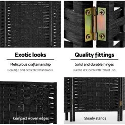 Artiss Room Divider 8 Panel Dividers Privacy Screen Rattan Wooden Stand Black -Furniture Shop RD C 8001 8P BK 06